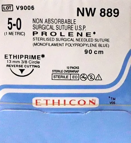 Prolene Sutures USP 5-0, 3/8 Circle Reverse Cutting Ethiprime - NW889 -12 Foils
