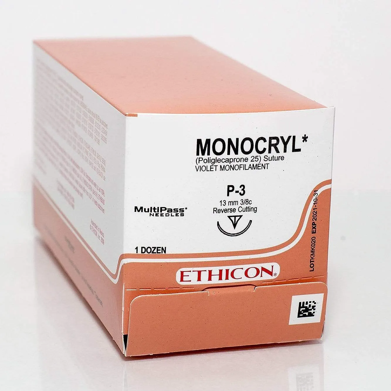 Ethicon Monocryl Sutures USP 3-0, Straight Reverse Cutting KS - W3650 -12 Foils