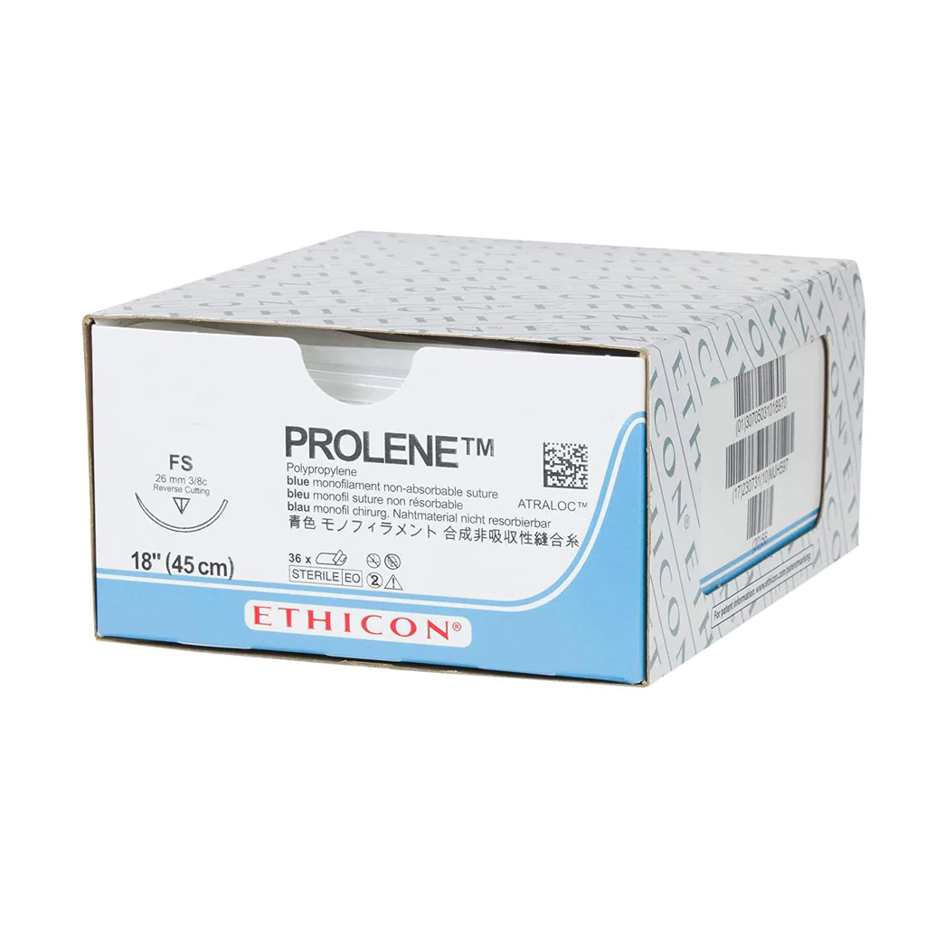 Ethicon Prolene Sutures USP 7-0, 3/8 Circle Tapercut Micro Point Double Needle EP8704SLH -12 Foils