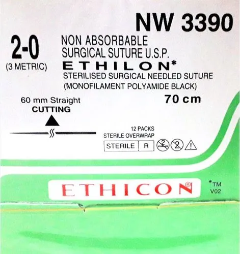 Ethicon Ethilon Sutures USP 2-0, Straight Cutting - Nw3390