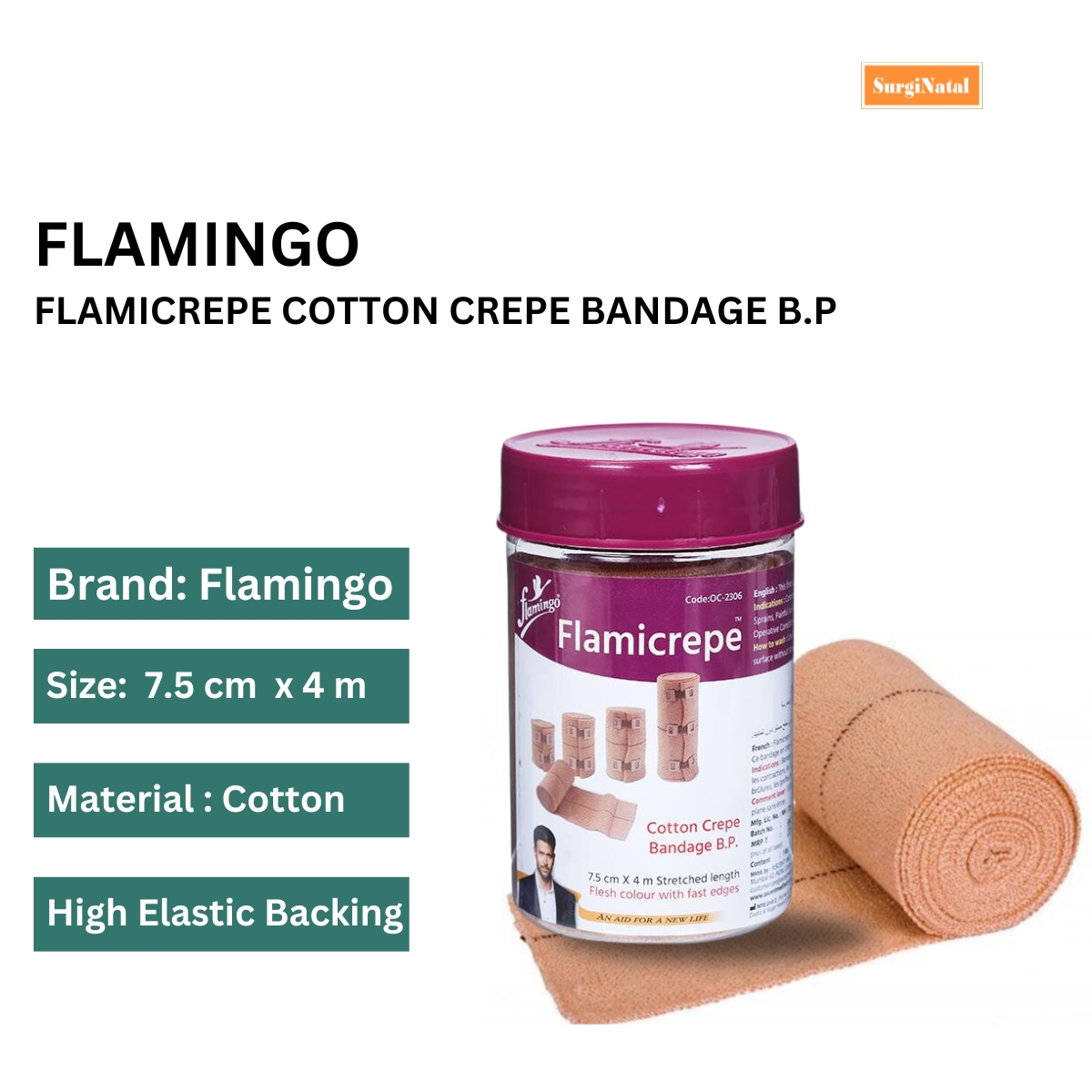 flamingo flamicrepe cotton crepe bandage b.p 7.5 cm