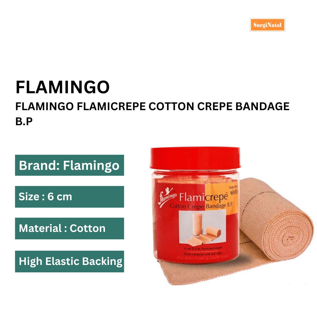 flamingo flamicrepe cotton crepe bandage b.p 6 cm