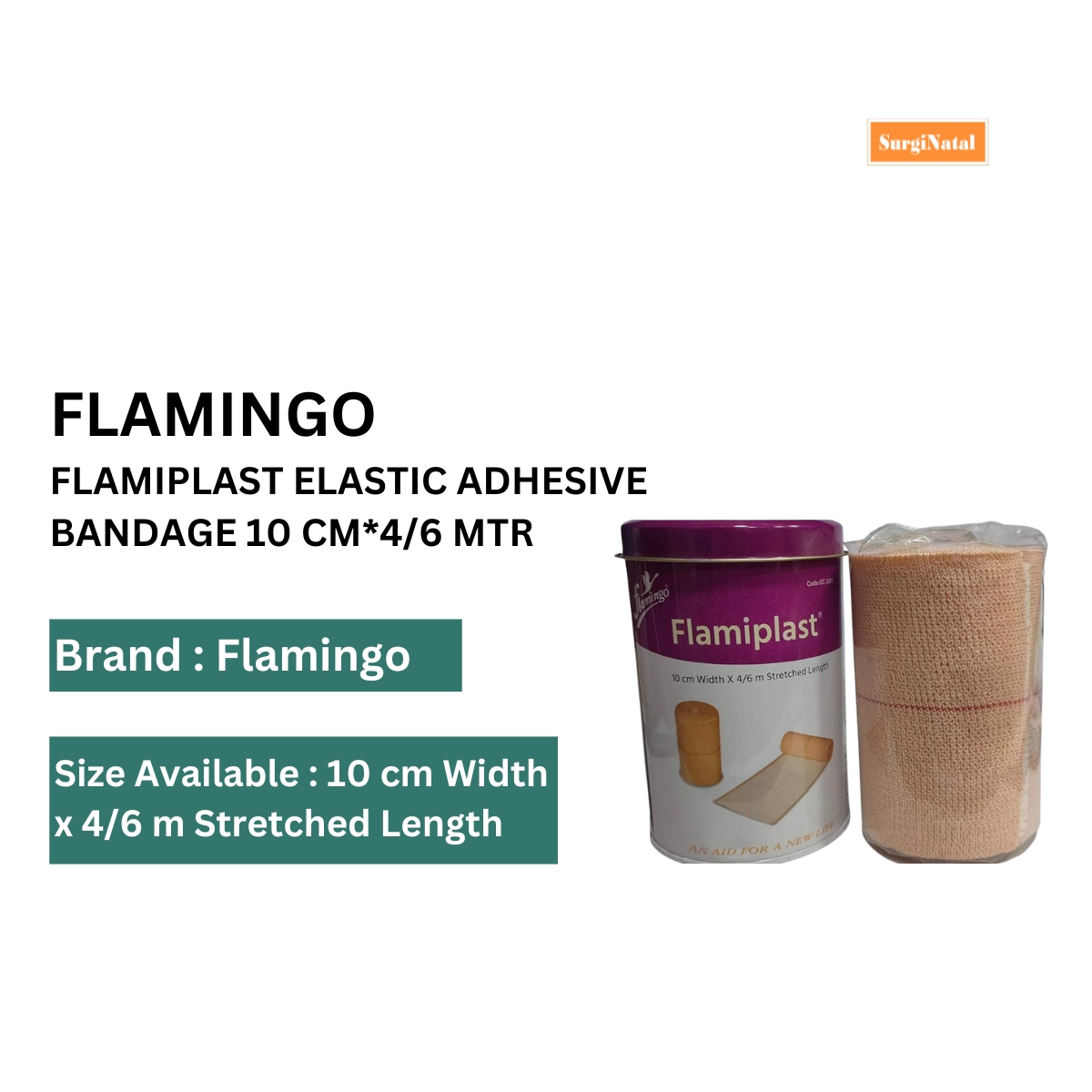 flamingo flamiplast elastic adhesive bandage 10 cm*4/6 mtr
