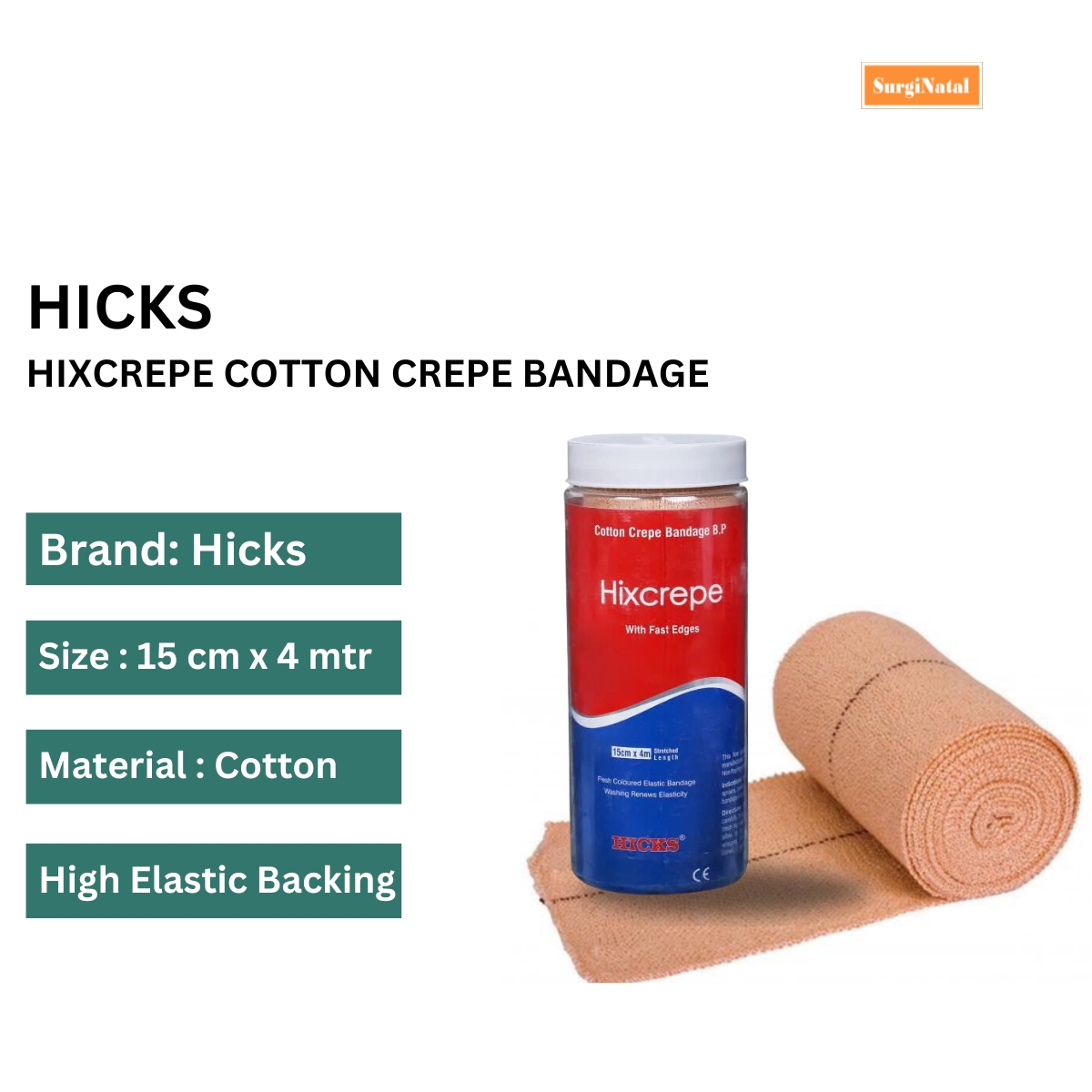 hicks hixcrepe cotton crepe bandage 15cm x 4m