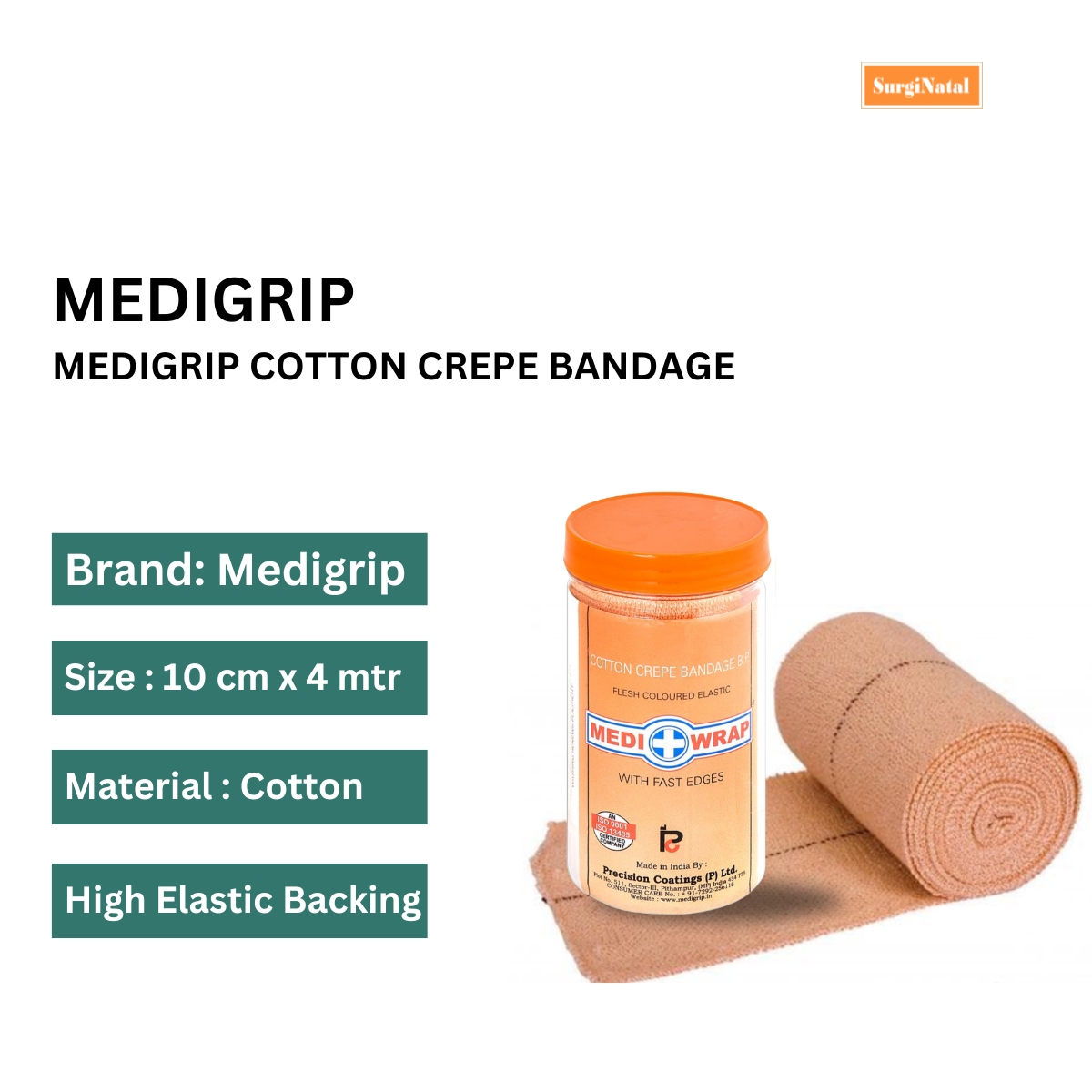 medigrip cotton crepe bandage 10cm x 4mtr