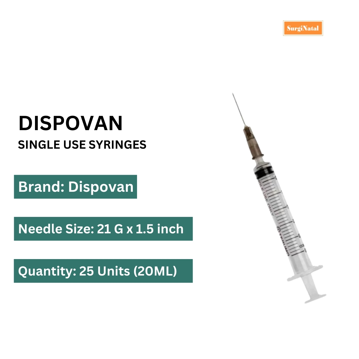 dispo van 20ml syringe with needle - 25 units pack